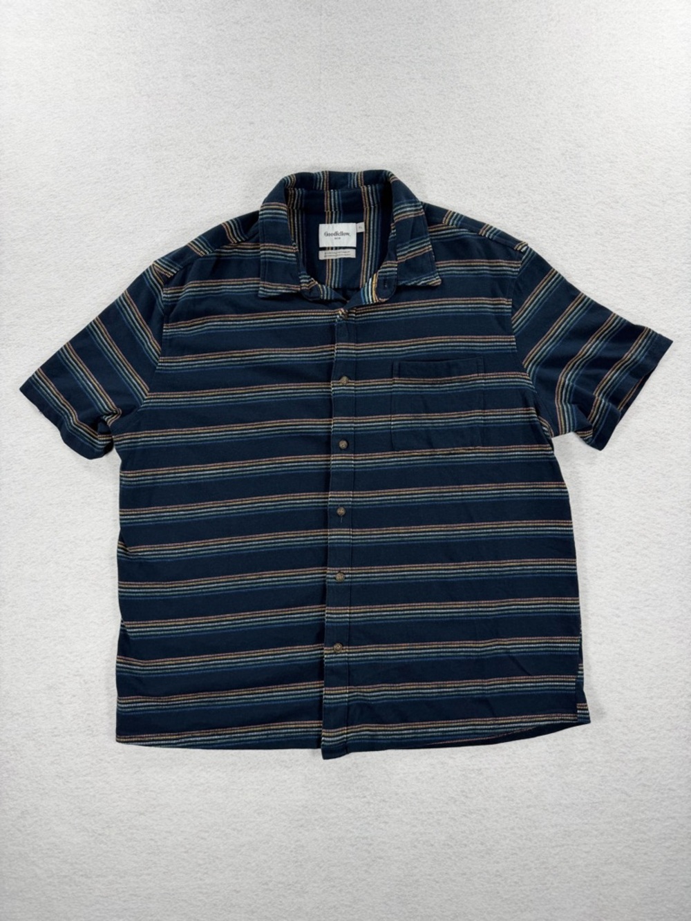 Goodfellow & Co Navy Short-Sleeve Horizontal Stripe Button-Down Shirt Sz XL